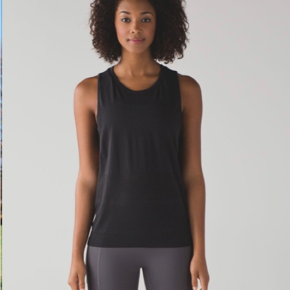 lululemon athletica sz 6 Breeze By Black Mesh Muscle Tank Top